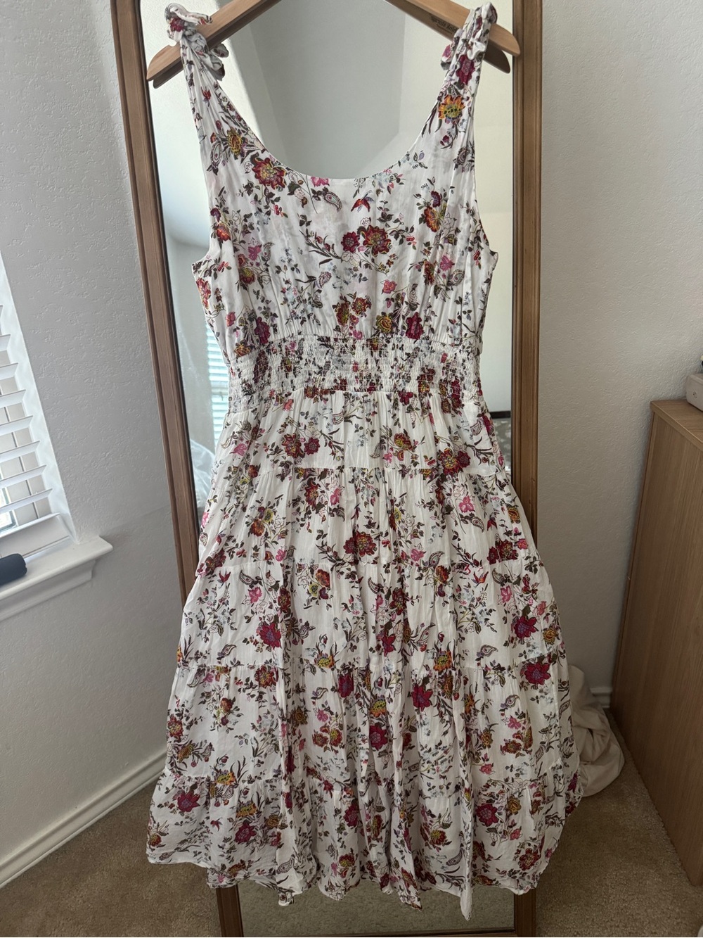 Chelsea & Theodore White Floral Maxi Dress with Pink & Gold Blooms